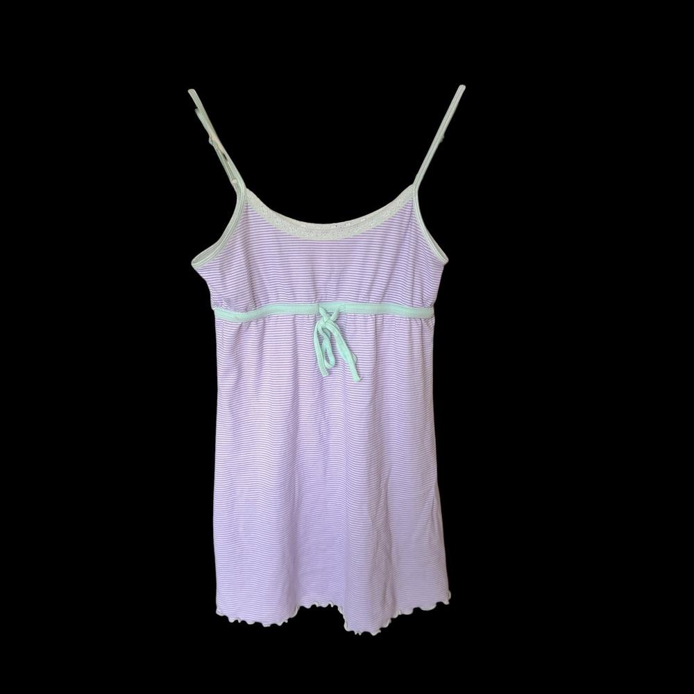 Y2K Steve Coquette Purple Striped Cotton Babydoll Lace Trim Empire Waist Small